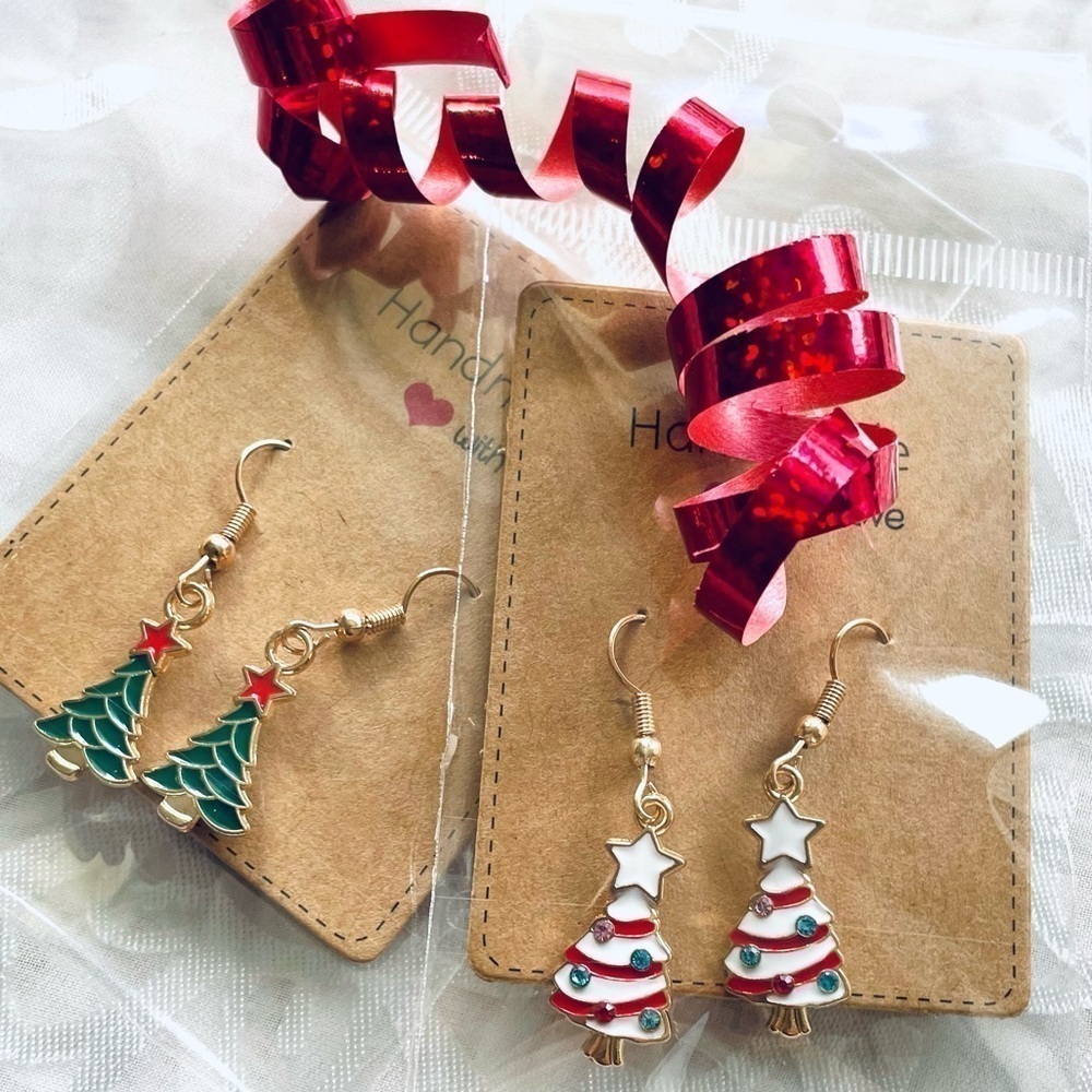 NWT Lot of 2 Festive Christmas Tree Drop Earrings, Holiday Season